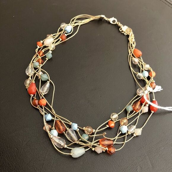 Gold Multistrand Delicate Beaded Necklace - Picture 1 of 2